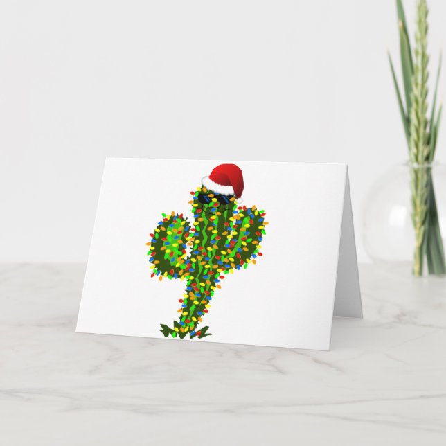 Saguaro Christmas Lights Holiday Card (Front)