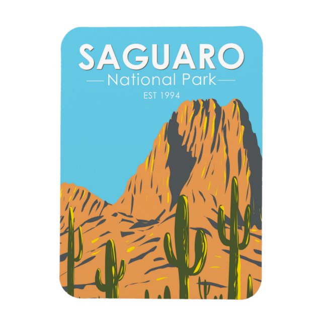 Saguaro National Park Arizona Beehive Peak Vintage Magnet (Vertical)