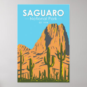 Saguaro National Park Arizona Beehive Peak Vintage Poster