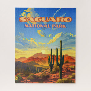 Saguaro National Park Arizona Desert Cactus Retro Jigsaw Puzzle