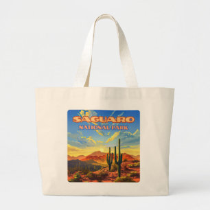 Saguaro National Park Arizona Desert Cactus Retro Large Tote Bag