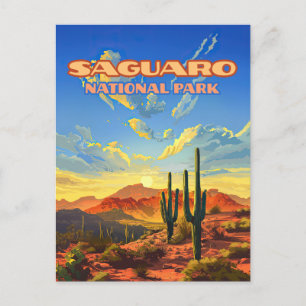 Saguaro National Park Arizona Desert Cactus Retro Postcard