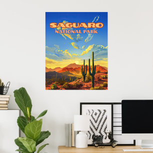 Saguaro National Park Arizona Desert Cactus Retro Poster