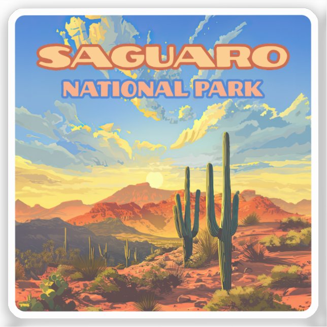 Saguaro National Park Arizona Desert Cactus Retro Sticker (Front)