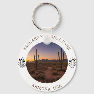 Saguaro National Park Arizona Desert Sunset Circul Keychain