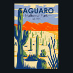 Saguaro National Park Arizona Giant Cactus Vintage Poster<br><div class="desc">Saguaro vector artwork design. The park is named for the large saguaro cactus,  native to its desert environment.</div>