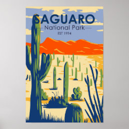 Saguaro National Park Arizona Giant Cactus Vintage Poster