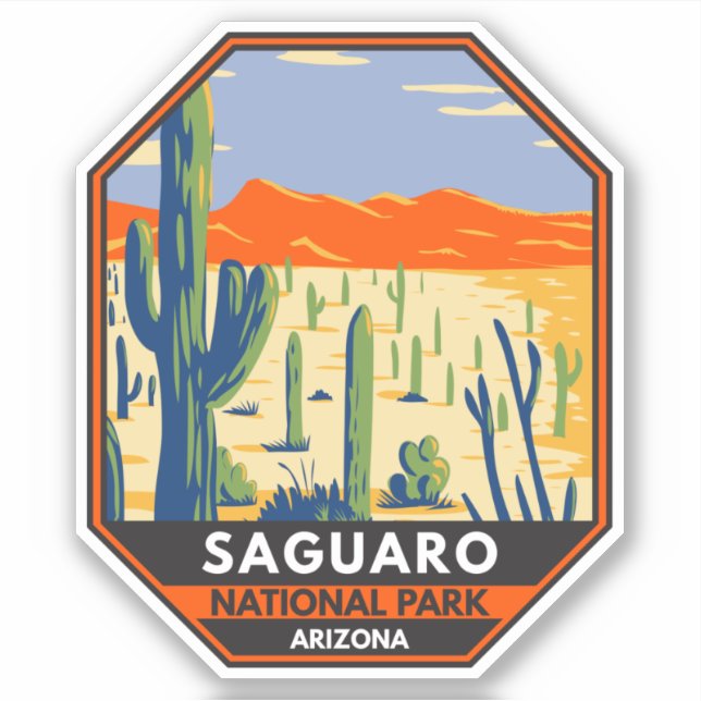 Saguaro National Park Arizona Giant Cactus Vintage Sticker (Front)