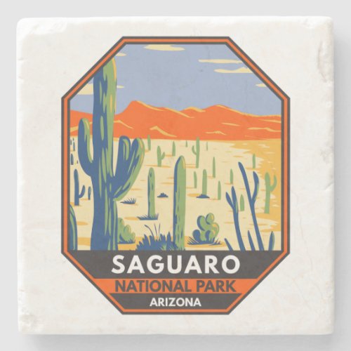 Saguaro National Park Arizona Giant Cactus Vintage Stone Coaster
