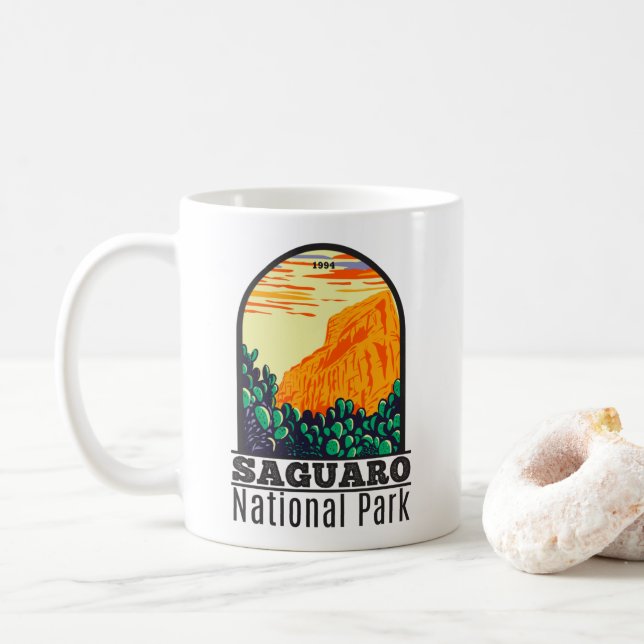 Saguaro National Park Arizona Prickly Pear Cactus Coffee Mug (With Donut)