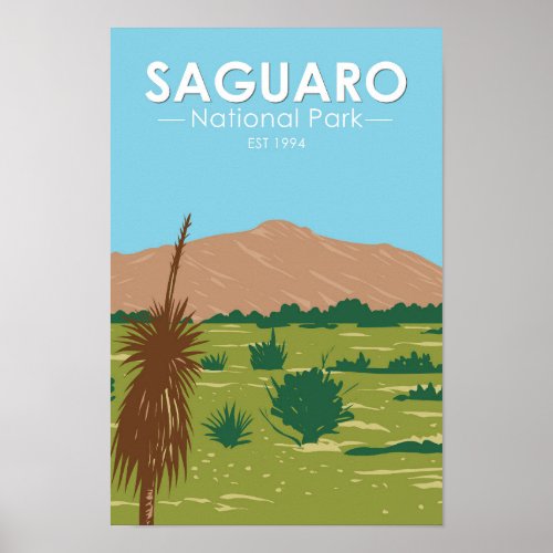 Saguaro National Park Arizona Rincon Peak Vintage Poster