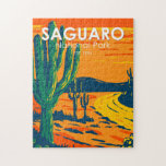 Saguaro National Park Arizona Vintage  Jigsaw Puzzle<br><div class="desc">Saguaro vector artwork design. The park is named for the large saguaro cactus,  native to its desert environment.</div>