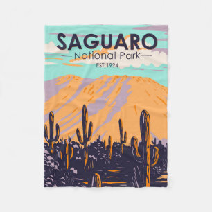 Saguaro National Park Arizona Wasson Peak Vintage Fleece Blanket