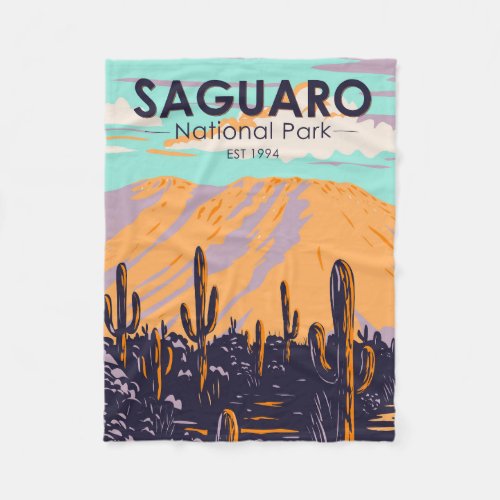 Saguaro National Park Arizona Wasson Peak Vintage  Fleece Blanket