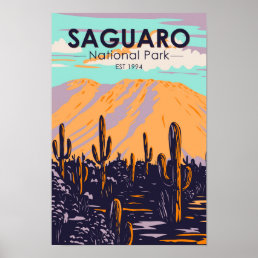 Saguaro National Park Arizona Wasson Peak Vintage  Poster