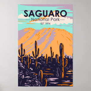 Saguaro National Park Arizona Wasson Peak Vintage Poster
