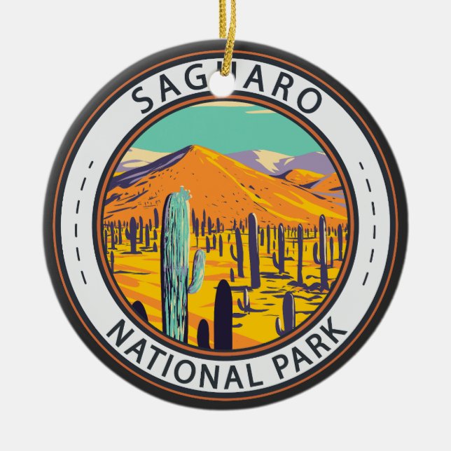 Saguaro National Park Cacti In Spring Badge Ceramic Ornament (Front)