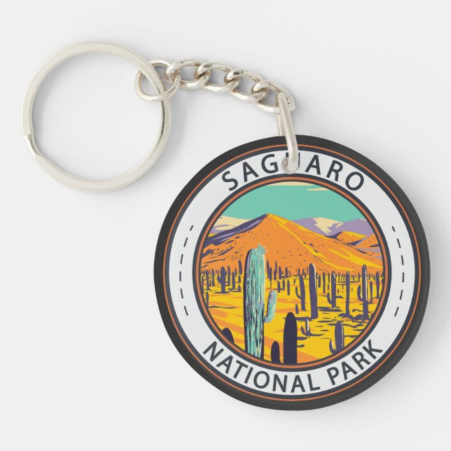 Saguaro National Park Cacti In Spring Badge Keychain (Front)