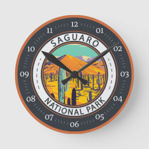 Saguaro National Park Cacti In Spring Badge Round Clock