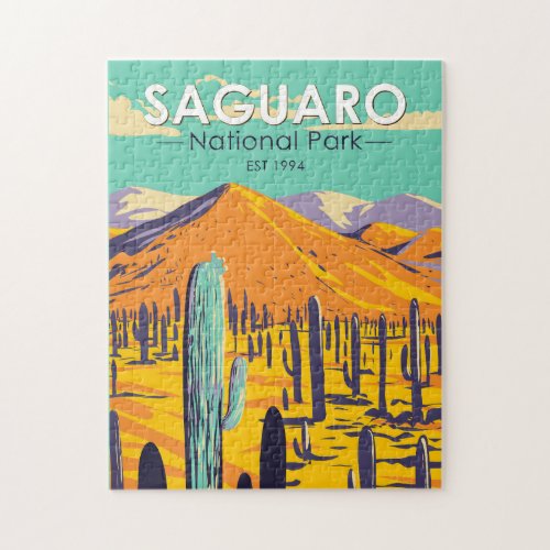 Saguaro National Park Cacti In Spring Vintage Jigsaw Puzzle