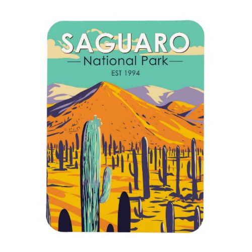 Saguaro National Park Cacti In Spring Vintage Magnet