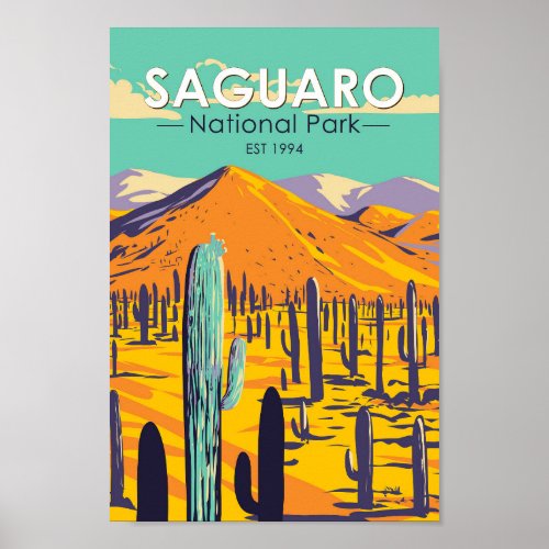 Saguaro National Park Cacti In Spring Vintage Poster