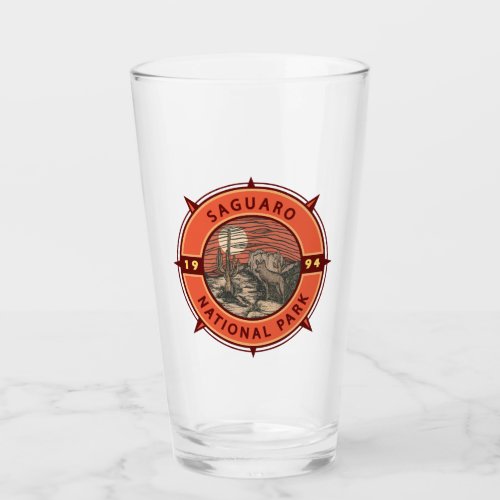 Saguaro National Park Coyote Retro Compass Emblem Glass