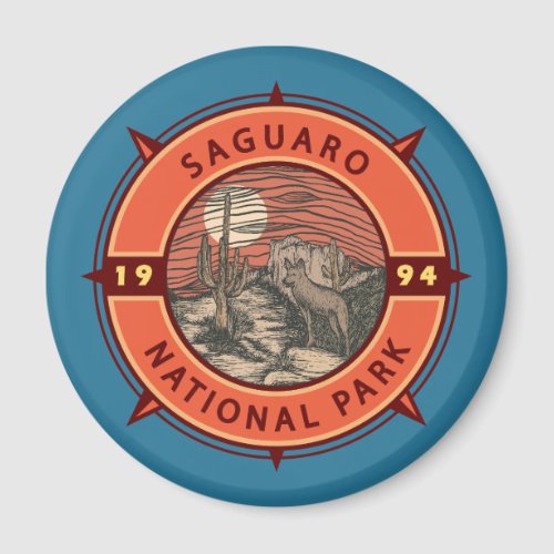 Saguaro National Park Coyote Retro Compass Emblem Magnet