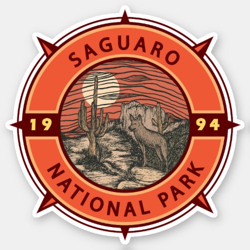 Saguaro National Park Coyote Retro Compass Emblem Sticker