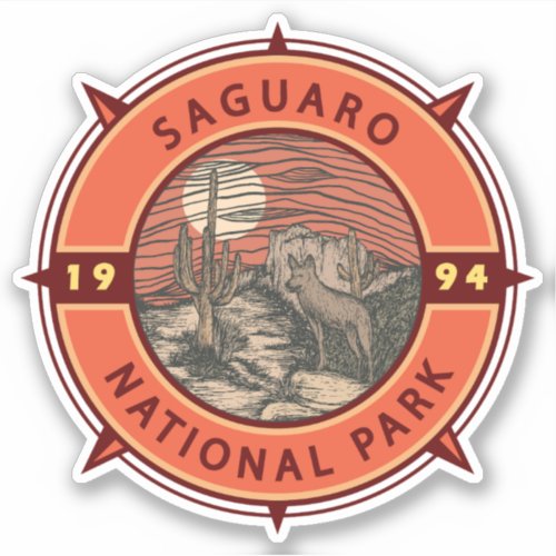 Saguaro National Park Coyote Retro Compass Emblem Sticker