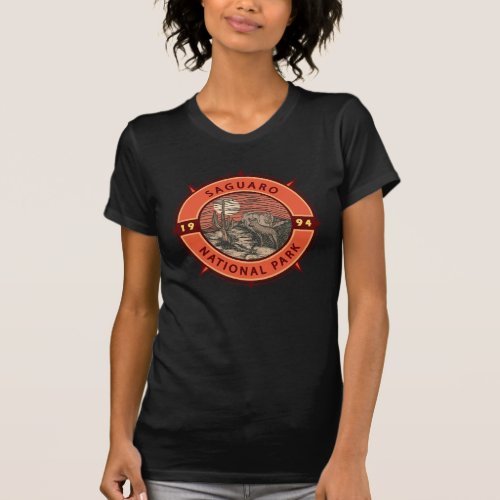 Saguaro National Park Coyote Retro Compass Emblem T_Shirt