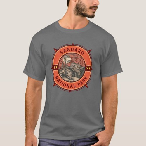 Saguaro National Park Coyote Retro Compass Emblem  T_Shirt