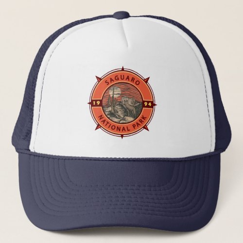 Saguaro National Park Coyote Retro Compass Emblem Trucker Hat