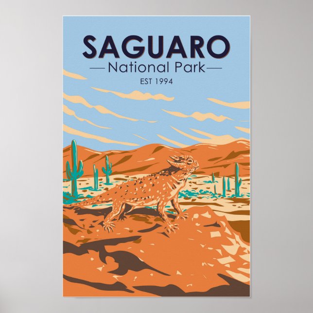 Saguaro National Park Horned Lizard Vintage Poster (Front)