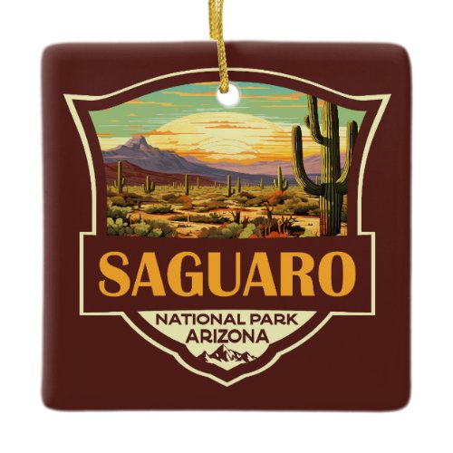 Saguaro National Park Illustration Retro Ceramic Ornament