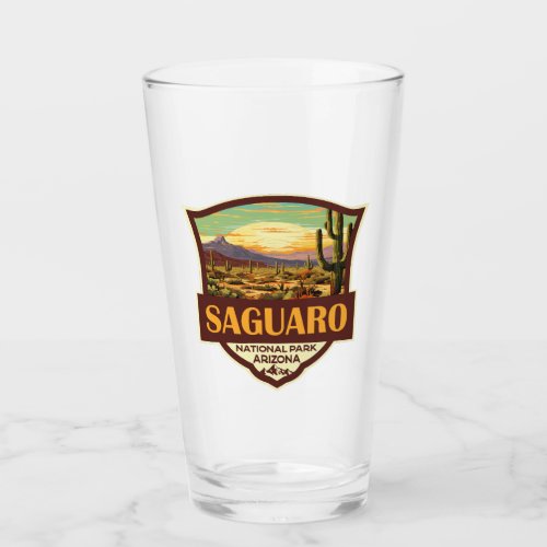 Saguaro National Park Illustration Retro Glass
