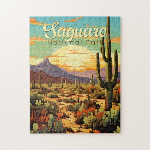 Saguaro National Park Illustration Retro Jigsaw Puzzle