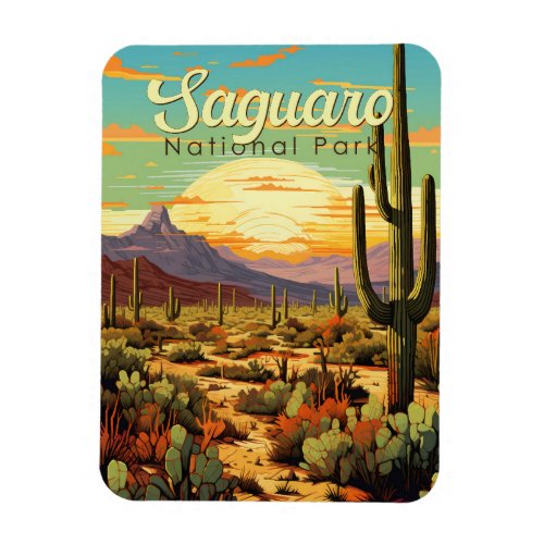 Saguaro National Park Illustration Retro Magnet