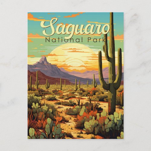 Saguaro National Park Illustration Retro Postcard
