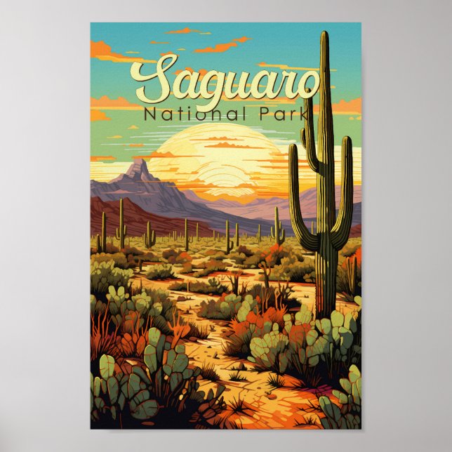 Saguaro National Park Illustration Retro Poster (Front)