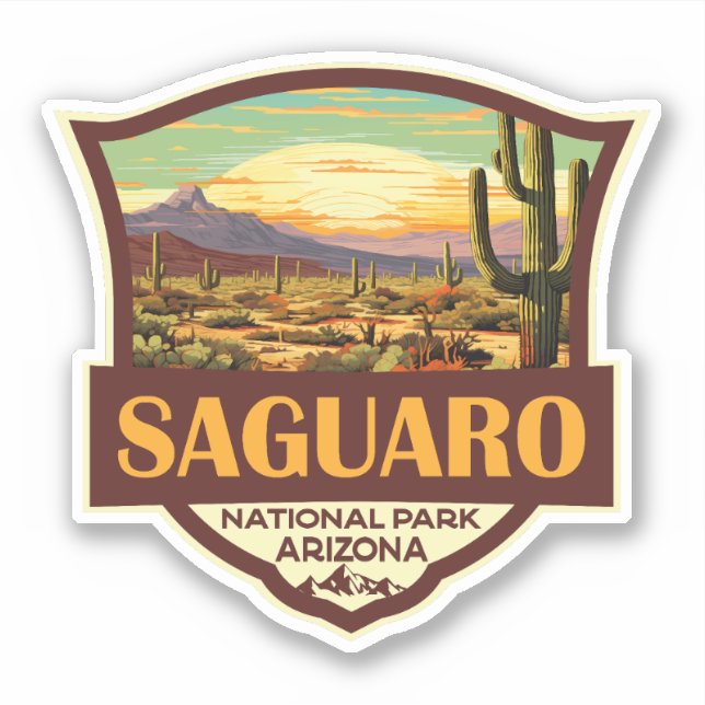 Saguaro National Park Illustration Retro Sticker (Front)