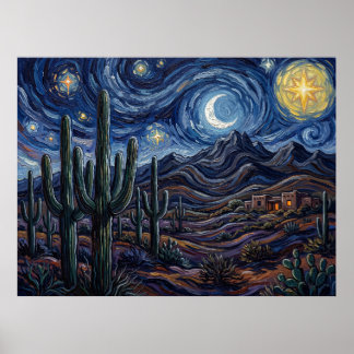 Saguaro National Park Starry Night Desert Poster