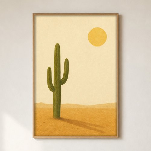 Saguaro Noon Watercolour Cottagecore Art Poster