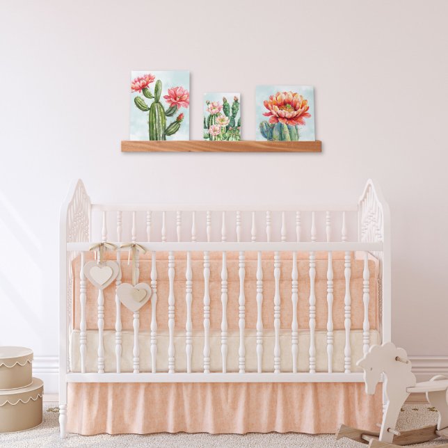 Saguaro Prickly Pear Blossom Cactus Wall Art Picture Ledge (Fun colorful watercolor saguaro and prickly pear cactus with blossoms for any baby room home decor)