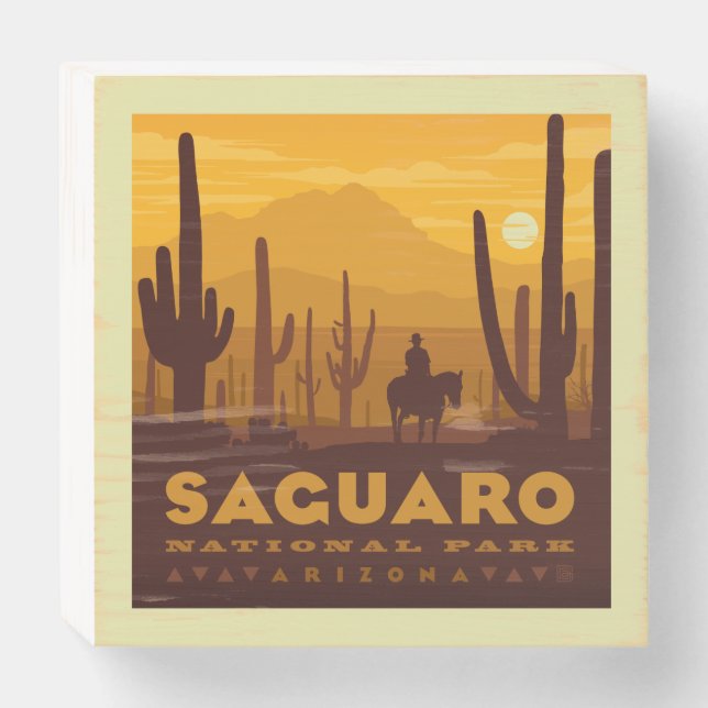 Saguaro Square National Park | Arizona Wooden Box Sign (Front Horizontal)