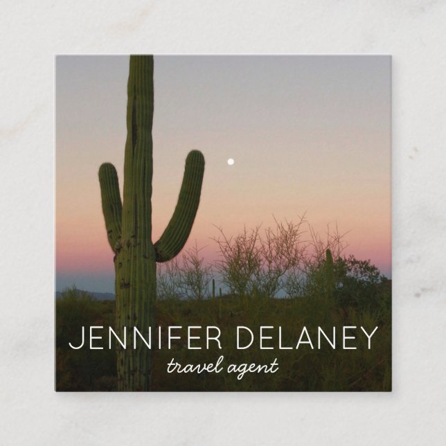 Saguaro Sunset Cactus Nature Photo Travel Square Business Card (Front)