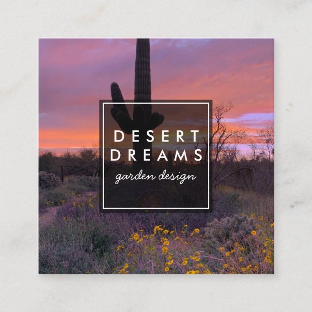 Saguaro Sunset Desert Garden Photo Travel Tourism Square Business Card (Front)