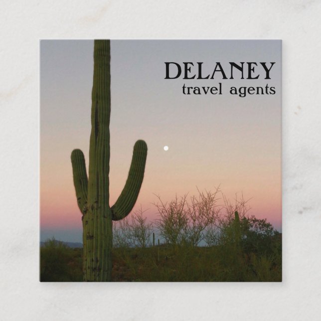 Saguaro Sunset Desert Photo Garden Cactus Travel Square Business Card (Front)