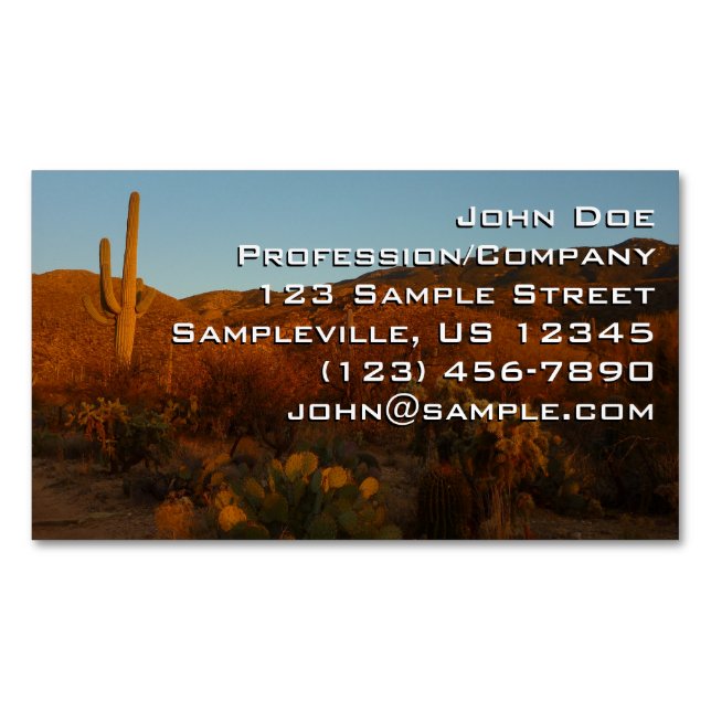 Saguaro Sunset I Arizona Desert Landscape Business Card Magnet (Front)