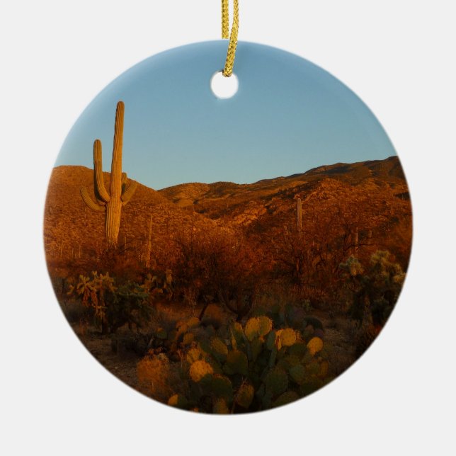 Saguaro Sunset I Arizona Desert Landscape Ceramic Ornament (Front)